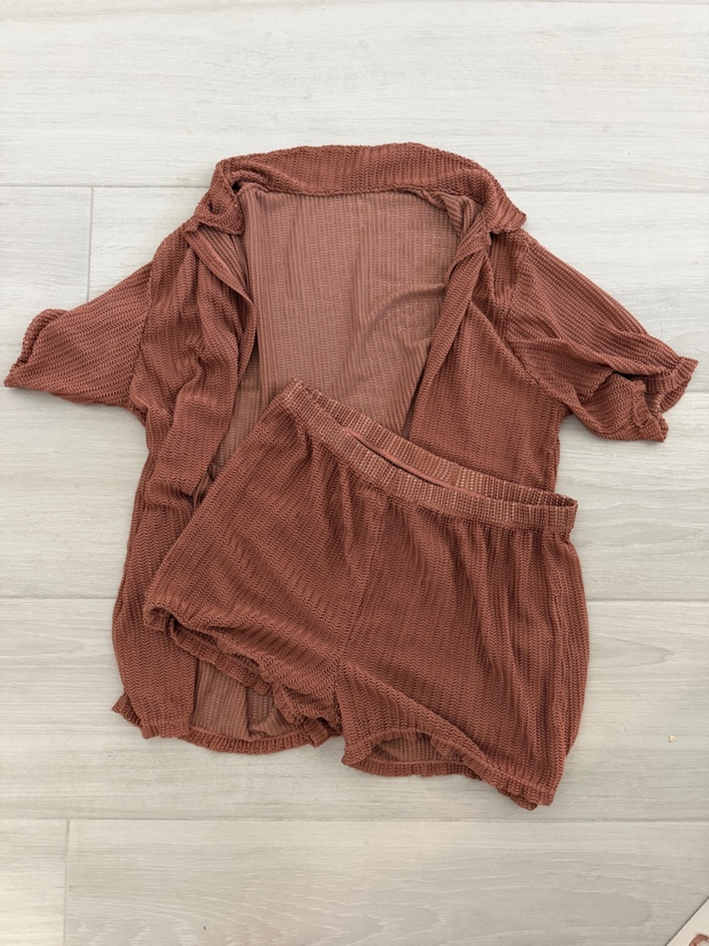 Rust Waffle Swim Coverup Set - Top & Shorts